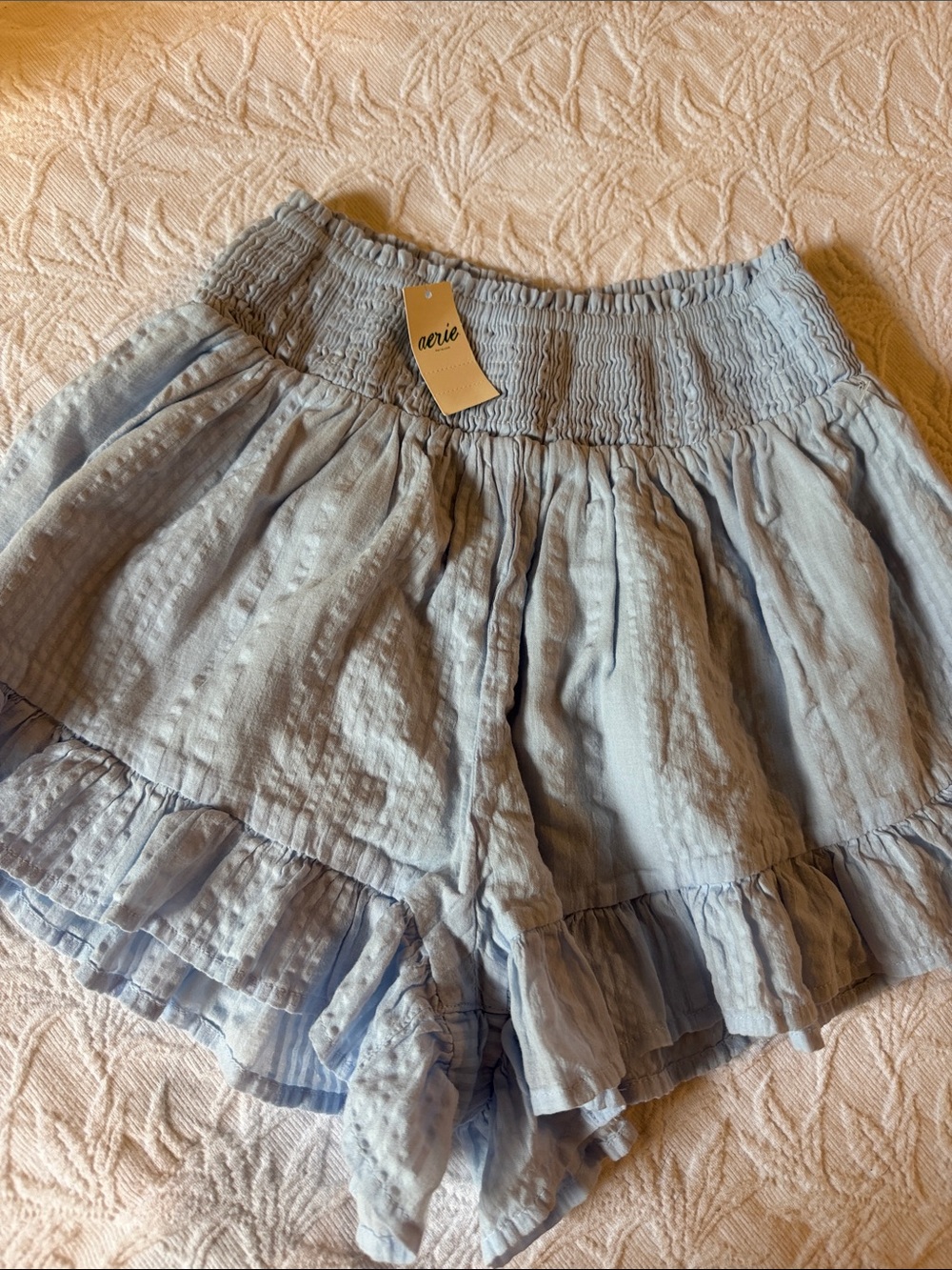 aerie Pale Blue Ruffle Sleep Shorts